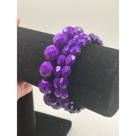 Purple Crystal Beaded Stretch Bracelet 3 Piece Set! - Picture 3 of 9